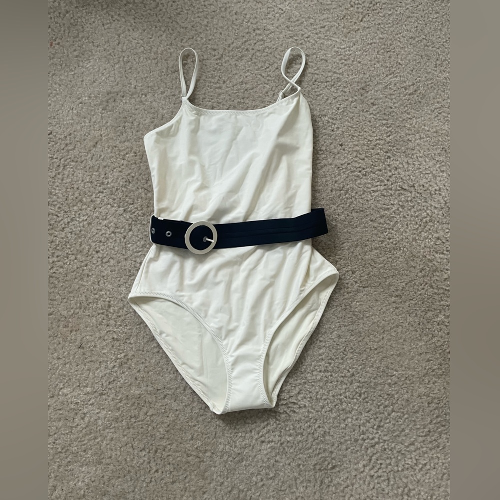 Solid and striped brand swimsuit